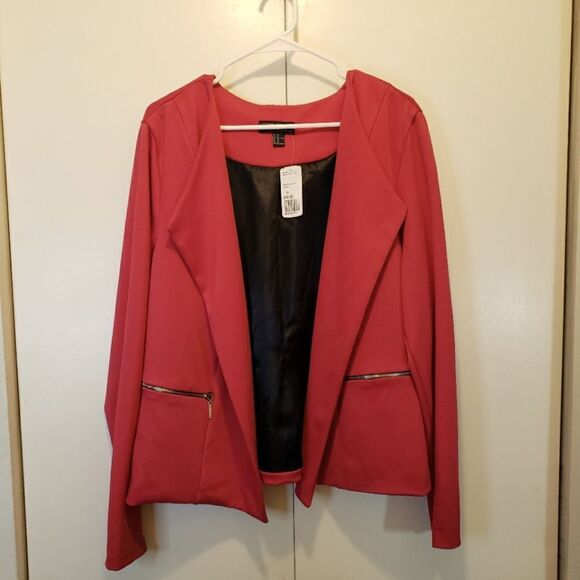 Forever 21 Women's Plus 3X 🆕 Hot Pink Career Drape Zipper Pocket Blazer Jacket - Picture 3 of 8